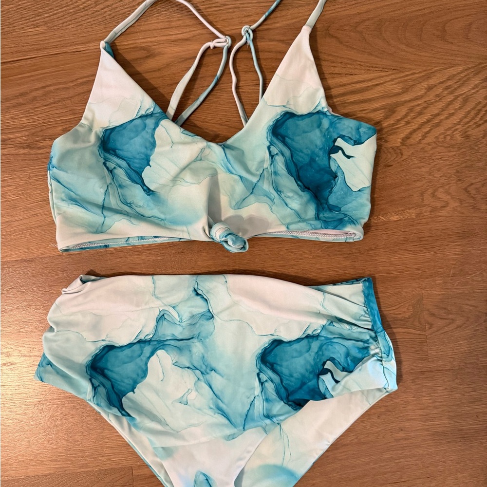 SHEIN Blue and White Bikini Set